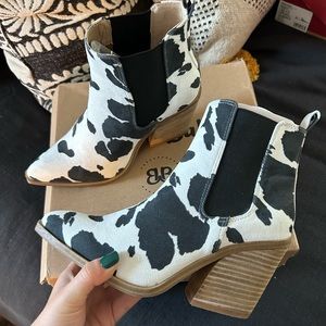 Cow print booties
